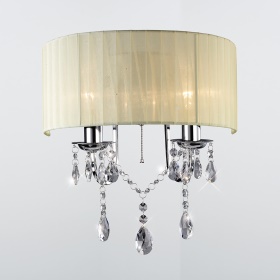 Olivia Polished Chrome-Ivory Cream Crystal Wall Lights Diyas Shaded Wall Lights